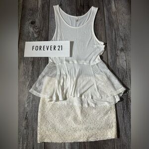 2 Bundle - FRENCHI Peplum Tank Lace Detail (S) | F21 Cream Lace Mini Skirt (S)